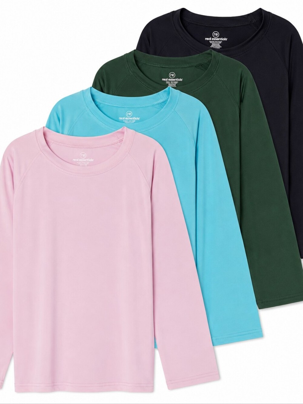 NWT Real Essentials Girls 4-Pack Long Sleeve Swim Shirts UPF 50+ Size L 12/14